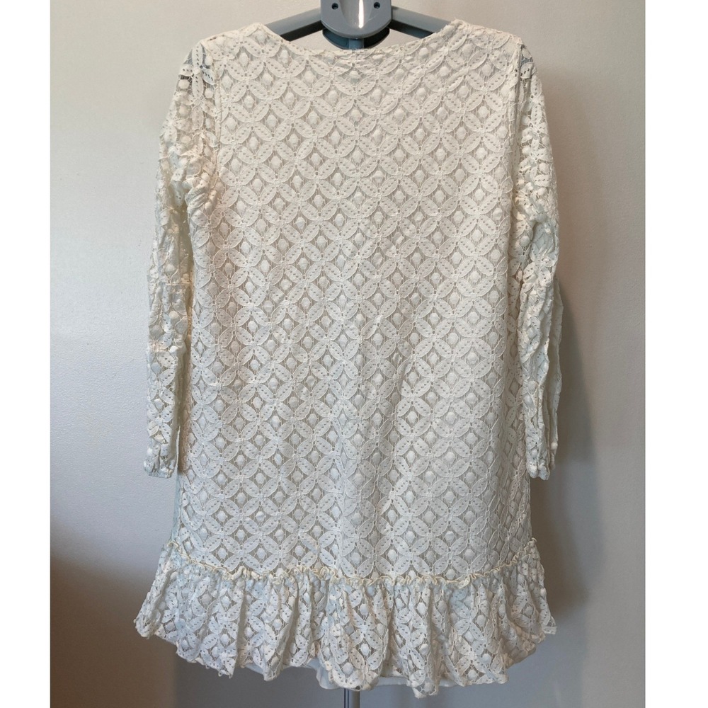 Gibson Latimer Knee-Length Ivory White Balloon Sleeved Lined Lace Eyelet Dress - Picture 2 of 7